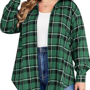 IN'VOLAND Womens Plus Size Flannel Plaid Shirt Roll Up Long Sleeve